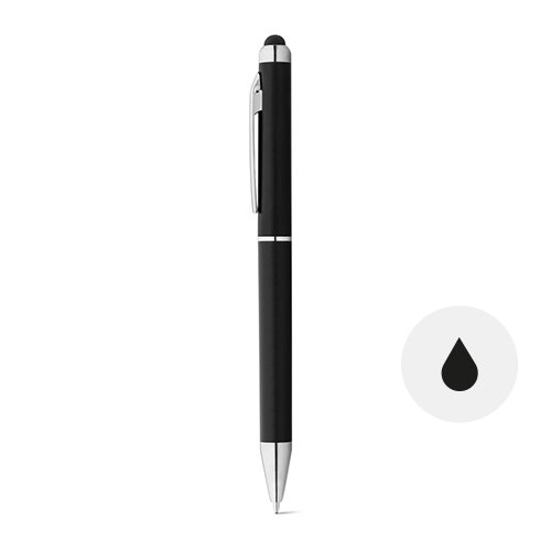 Penna a sfera in plastica con finitura metallizzata con clip in metallo e punta touch meccanismo a rotazione e refill nero
