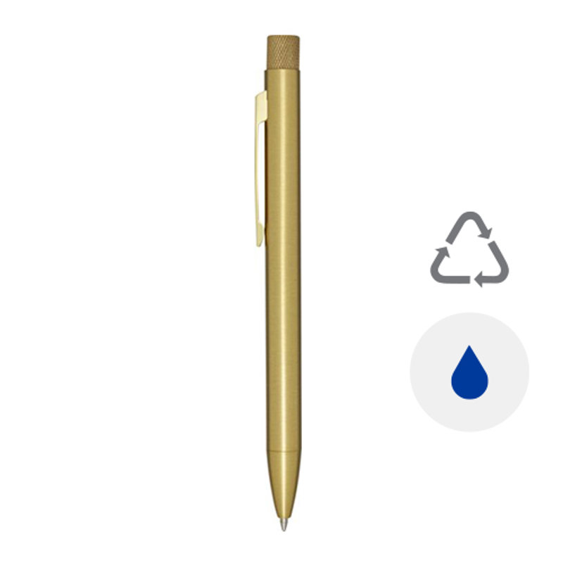 Penna a sfera in ottone riciclato in una confezione regalo refill blu
