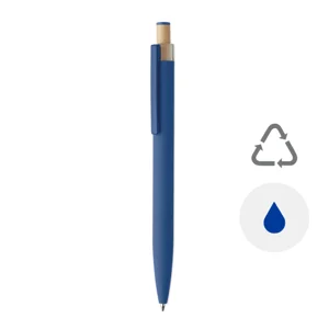 Penna in alluminio riciclato con pulsante in bambù e refill blu