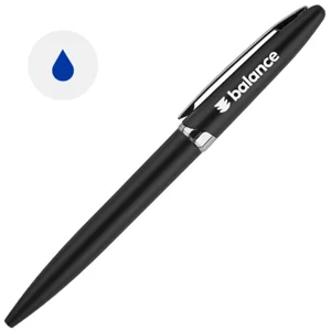Penna a sfera in plastica colorata e clip cromata con meccanismo a rotazione e refill blu