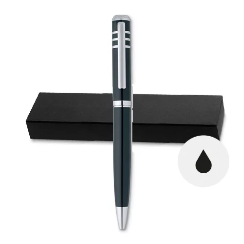 Penna a sfera in metallo con finiture lucide e laccate con meccanismo a rotazione in confezione regalo e refill nero