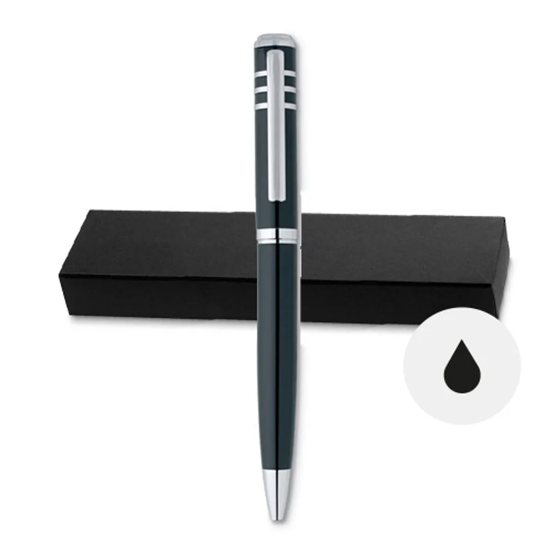 Penna a sfera in metallo con finiture lucide e laccate con meccanismo a rotazione in confezione regalo e refill nero