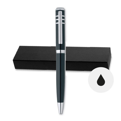 Penna a sfera in metallo con finiture lucide e laccate con meccanismo a rotazione in confezione regalo e refill nero