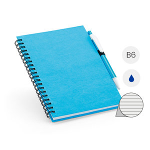 Block notes B6 con rilegatura a spirale e 160 pagine a righe in carta riciclata con penna a sfera abbinata in refill blu