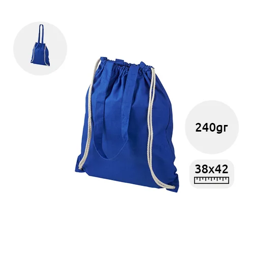 Sacca Shopper in cotone con cordoncino e manici lunghi con chiusura a coulisse da 240gr 38X42cm