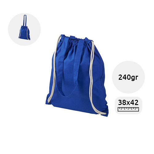 Sacca Shopper in cotone con cordoncino e manici lunghi con chiusura a coulisse da 240gr 38X42cm
