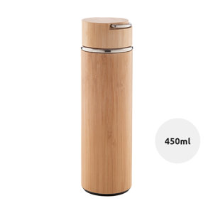 Thermos in acciaio inox doppia parete e bambù con infusore e coperchio 450ml