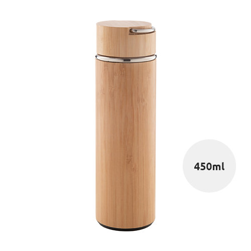 Thermos in acciaio inox doppia parete e bambù con infusore e coperchio 450ml