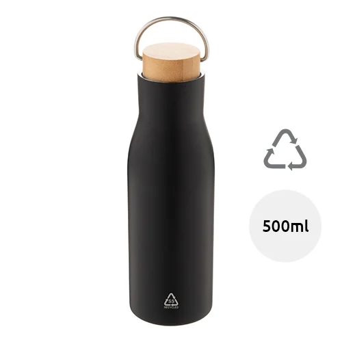 Borraccia doppia parete in acciaio inox riciclato con coperchio in bambù e manico 500ml