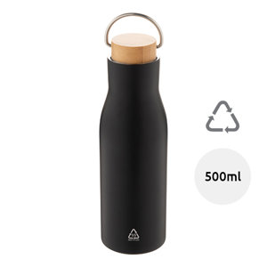 Borraccia doppia parete in acciaio inox riciclato con coperchio in bambù e manico 500ml