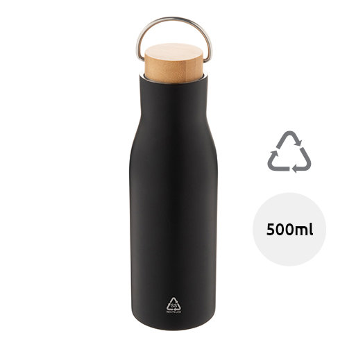 Borraccia doppia parete in acciaio inox riciclato con coperchio in bambù e manico 500ml