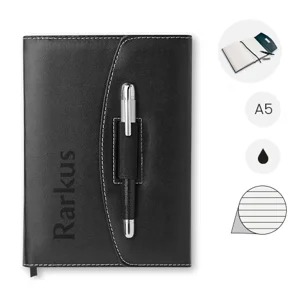 Block Notes A5 con copertina in PU e 120 foglia a righe con penna in metallo in refill nero