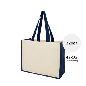 Shopper in juta e canvas a soffietto con manici e bordi colorati da 320gr 42x19x32cm
