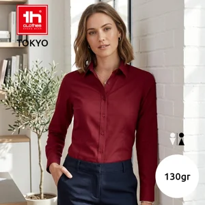 Camicia THC TOKYO da donna in cotone oxford con taschino da 130gr