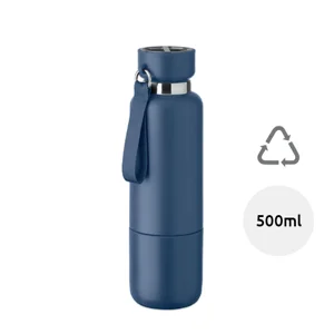 Borraccia termica in acciaio inox riciclato con tazza integrata e manico con cinghia 500ml