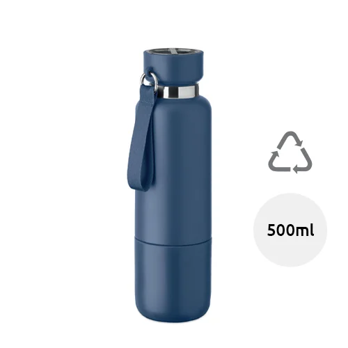 Borraccia termica in acciaio inox riciclato con tazza integrata e manico con cinghia 500ml