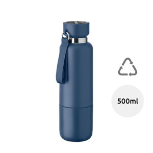 Borraccia termica in acciaio inox riciclato con tazza integrata e manico con cinghia 500ml