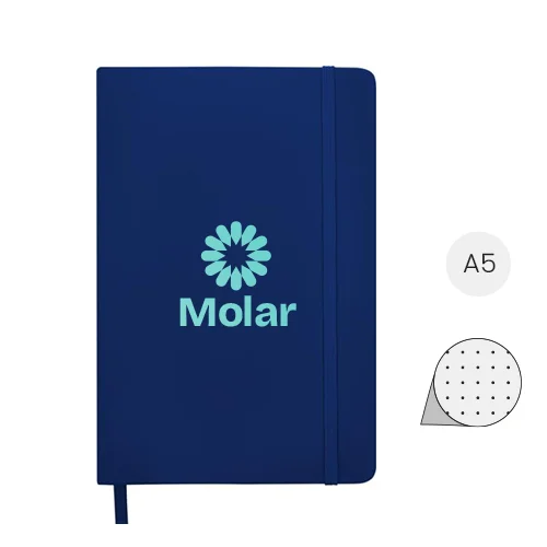 Block notes A5 con rivestimento in PVC e elastico segnalibro coordinati e con 96 pagine puntinate