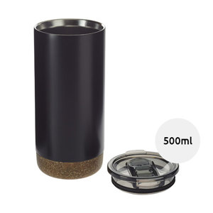 Bicchiere in acciaio inox con isolamento sottovuoto in rame e base antiscivolo in sughero da 500ml