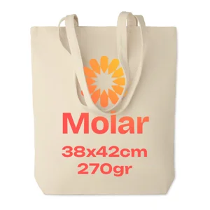 Shopper in tela a soffietto con manici lunghi in colore naturale da 270gr 38x9x42cm