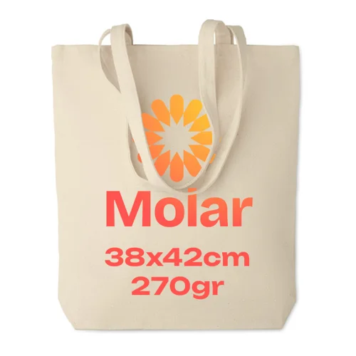 Shopper in tela a soffietto con manici lunghi in colore naturale da 270gr 38x9x42cm