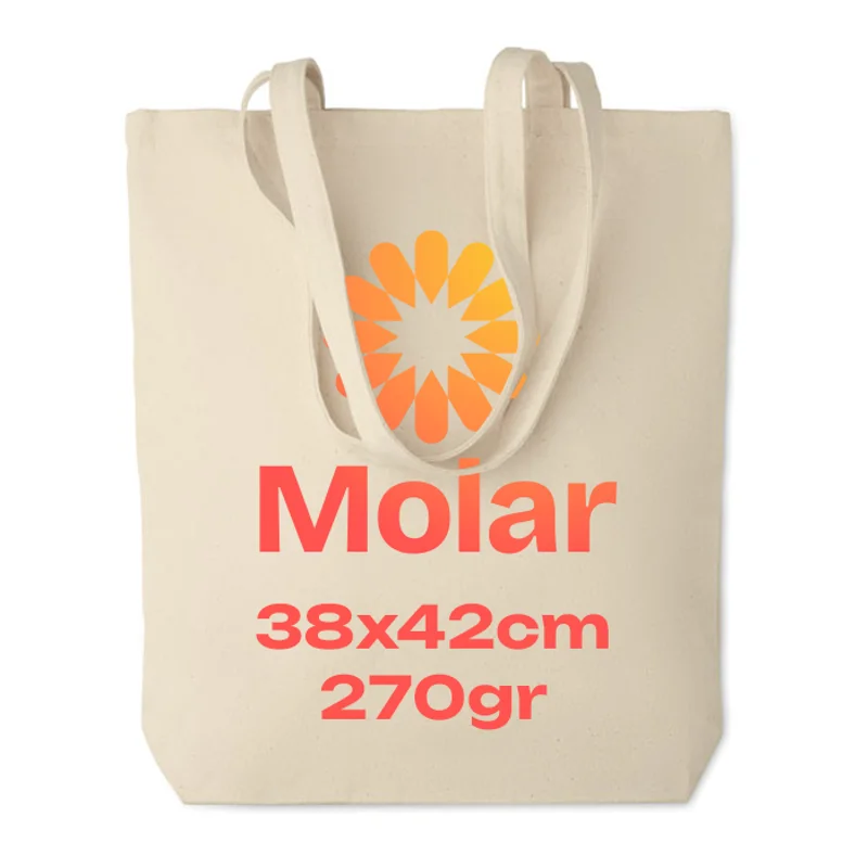Shopper in tela a soffietto con manici lunghi in colore naturale da 270gr 38x9x42cm