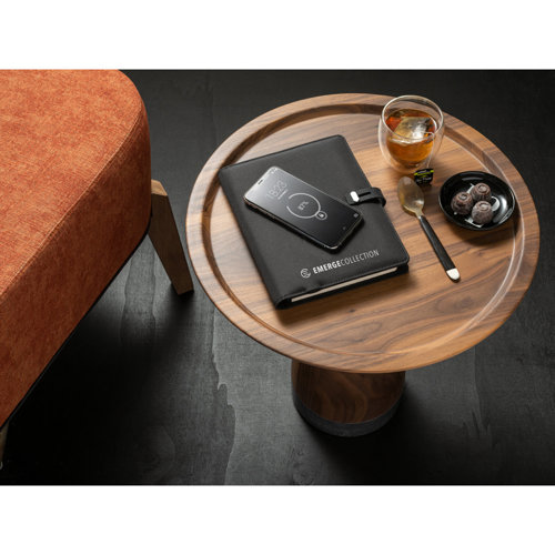 Cartella portadocumenti in RPET con caricatore wireless e Block notes in formato A5 con tasche interne e fornito in scatola regalo