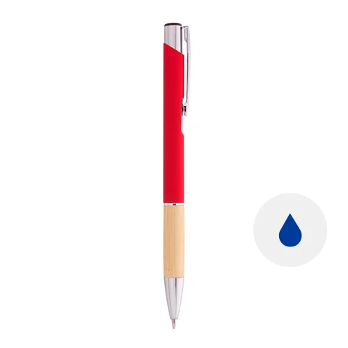 Penna a sfera finitura gommata con impugnatura in bambù per incisione laser a specchio in refill blu