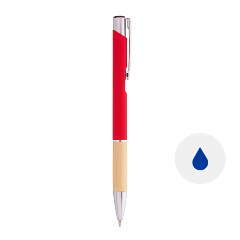 Penna a sfera finitura gommata con impugnatura in bambù per incisione laser a specchio in refill blu