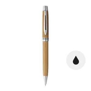 Penna a sfera in bambù e finiture cromate con meccanismo a torsione e refill nero