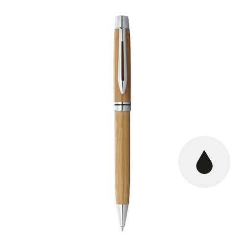 Penna a sfera in bambù e finiture cromate con meccanismo a torsione e refill nero