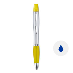Penna ed evidenziatore 2 in 1 con meccanismo a rotazione e refill blu