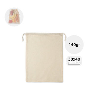 Sacca per alimenti riutilizzabile in cotone 140gr con lato in rete e chiusura a coulisse 30x40cm