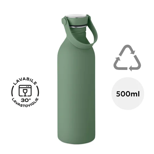 Borraccia in acciaio inox riciclato e finitura gomma con manico silicone 500ml