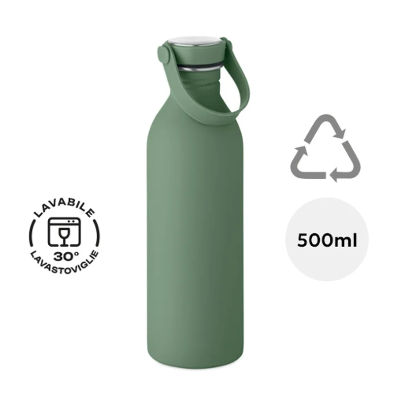 Borraccia in acciaio inox riciclato e finitura gomma con manico silicone 500ml