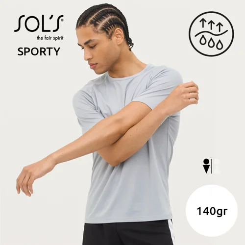 T-shirt SOL'S SPORTY da uomo sportiva colori assortiti a girocollo con maniche taglio raglan in poliestere traspirante 140gr