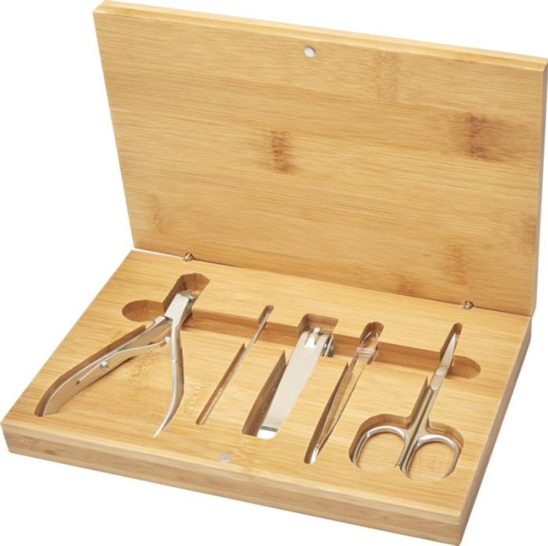 Set per manicure da 5 pezzi in contenitore di bambù