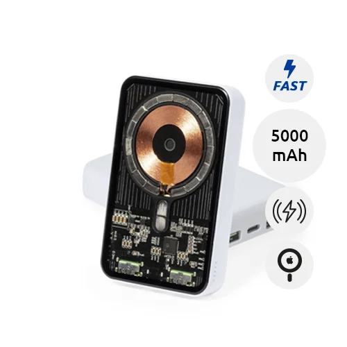 Power Bank con design trasparente e magnetico con ricarica rapida da 15W capacità da 5000mAh 