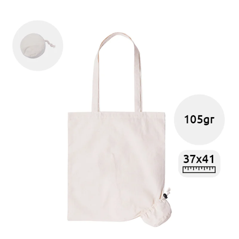 Shopper richiudibile in 100% cotone e ini colore naturale da 105gr 37x41cm