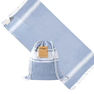 Telo mare bicolore in cotone riciclato trasformabile in sacca da 170gr 90x180cm