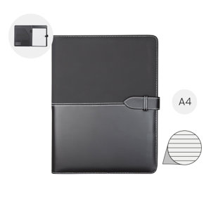 Cartella in pelle con blocco appunti in formato A4 con fogli a righe e tasche interne