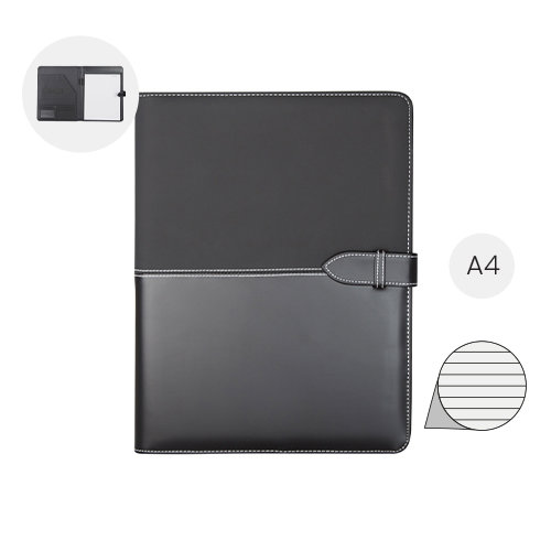 Cartella in pelle con blocco appunti in formato A4 con fogli a righe e tasche interne