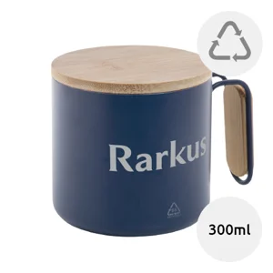 Tazza termica a doppia parete in acciaio inox riciclato con coperchio e manico in bambù da 300ml