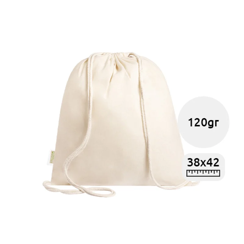 Sacca 100% in cotone biologico con chiusura a coulisse da 120gr 38×42cm