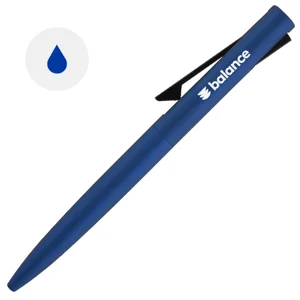 Penna a sfera in alluminio con finitura opaca disponibile in vari colori e con meccanismo a scatto e refill blu