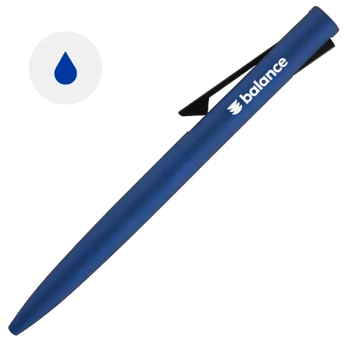 Penna a sfera in alluminio con finitura opaca disponibile in vari colori e con meccanismo a scatto e refill blu