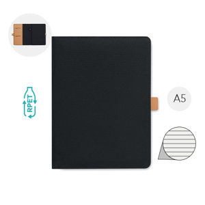 Cartella portadocumenti in RPET con block notes in formato A5 e fogli a righe e tasche porta oggetti