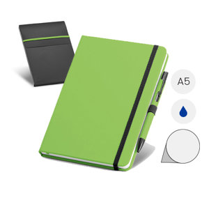 Set con penna a sfera refill blu e block notes A5 semilpelle con pagine lisce 