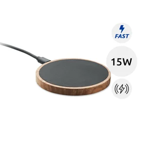 Caricatore wireless in legno di acacia e PU riciclato da 15W con ricarica rapida