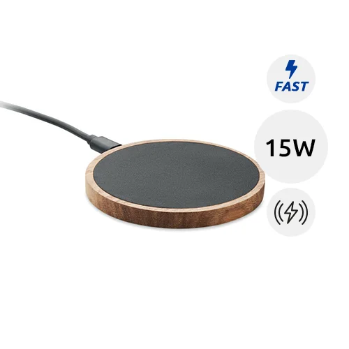 Caricatore wireless in legno di acacia e PU riciclato da 15W con ricarica rapida